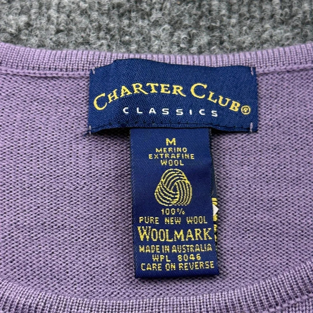 Charter Club Sweater Womens M Purple Merino Wool Delicate Minimalist Preppy - Picture 4 of 11